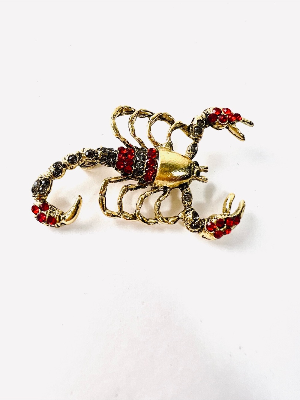 Gold Scorpion Brooch with Red and Black Rhinestones - Picture 2 of 8